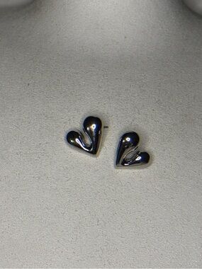 Heart Silver Teardrop Stud Earrings - Polished Silver